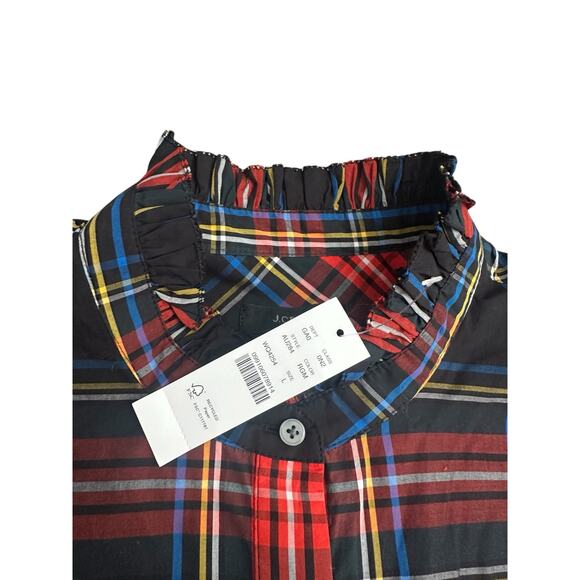 NEW J.Crew Classic Fit Ruffle Popover in Black Stewart Tartan Size Large NWT - Picture 3 of 9
